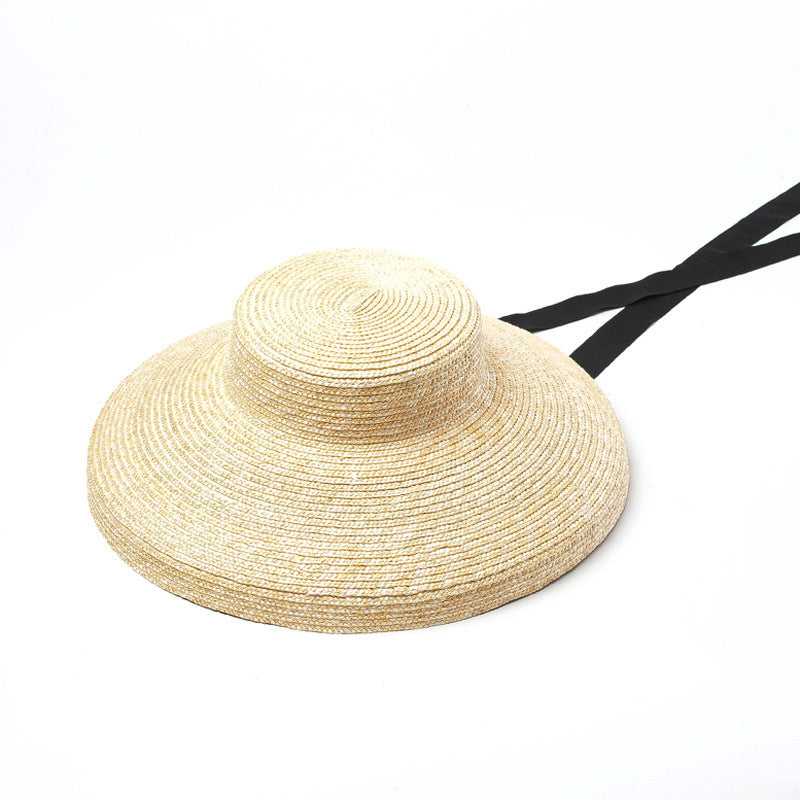 Women's New Vintage Flat Top Straw Straw Big Brim Hat