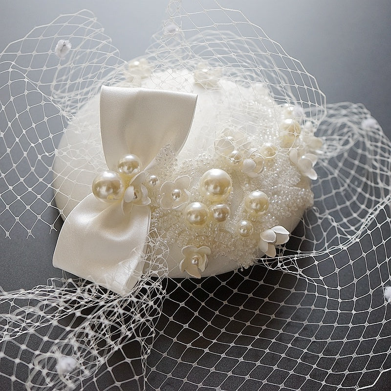 French Ladies Pearl Hat With Bow