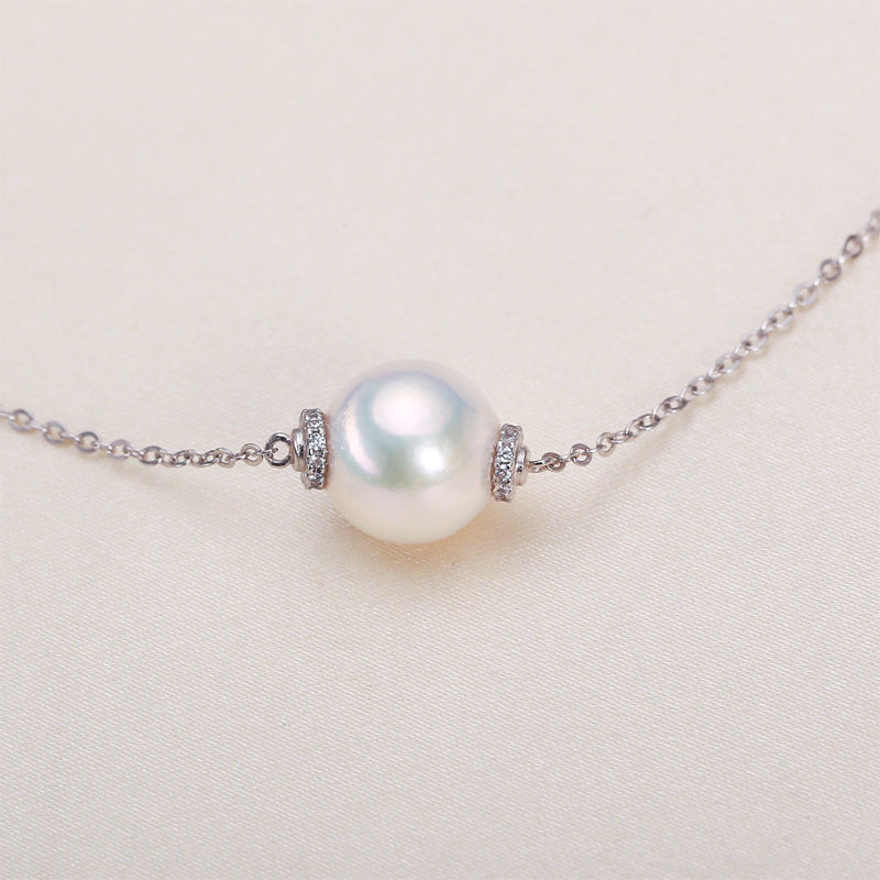 S925 Silver Single Pendant O-shaped Chain Freshwater Real Pearl Necklace