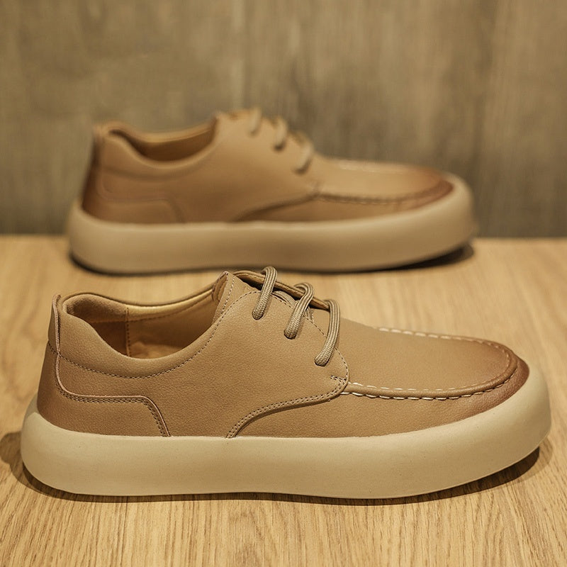 Men's Botton Width Height Increasing, Brown Lace-up Cutout Single Layer Sports And Leisure
