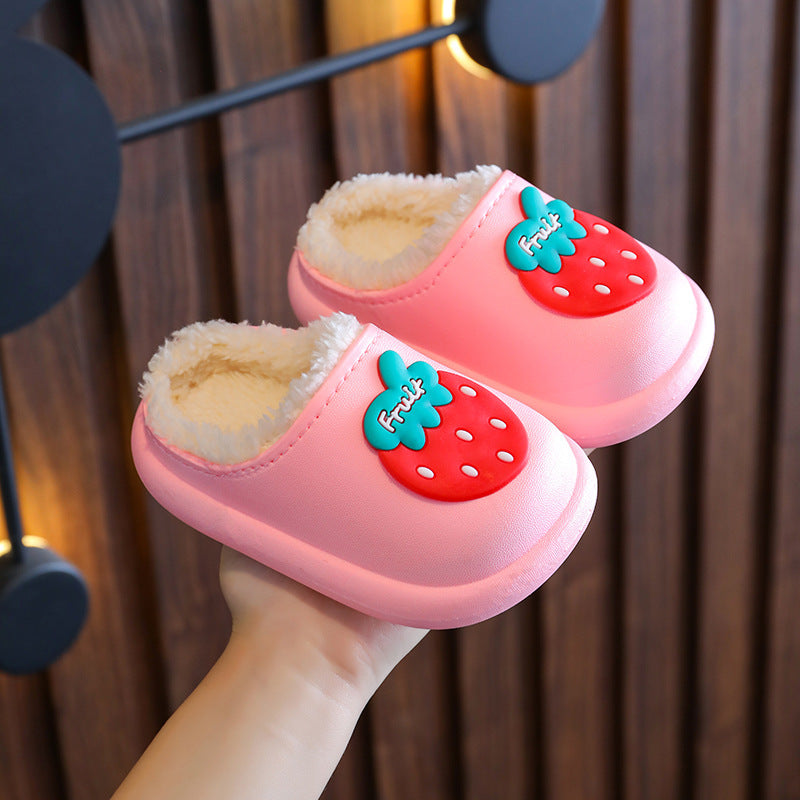 Child Girl Slippers Autumn And Winter Waterproof Non-slip Fluffy Cotton Shoes