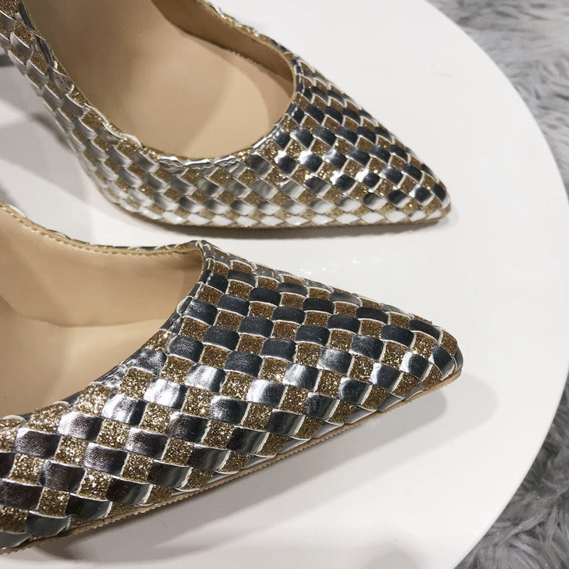12cm Color Matching Woven High Heels