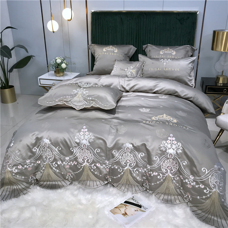 Light Luxury Embroidery Washed Satin Ice Silk Four-piece Set