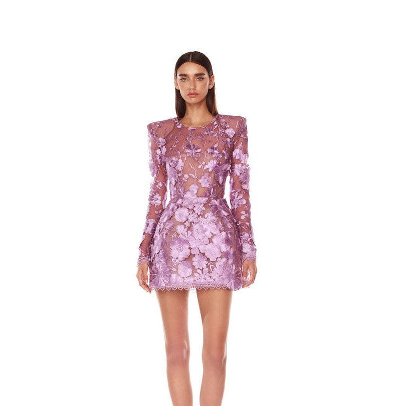 Flower Lace Purple Slim Fit Skirt Long Sleeve European And American Style