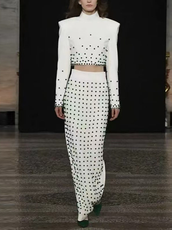Ladies New Half Turtleneck Beaded Suit