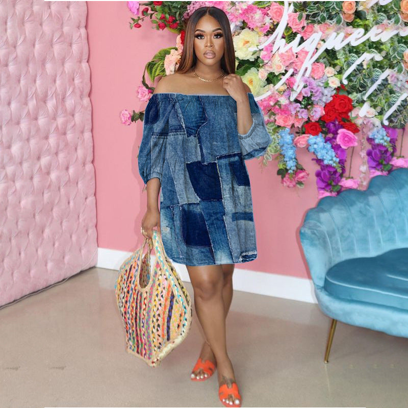 Imitation Denim Print Loose Dress