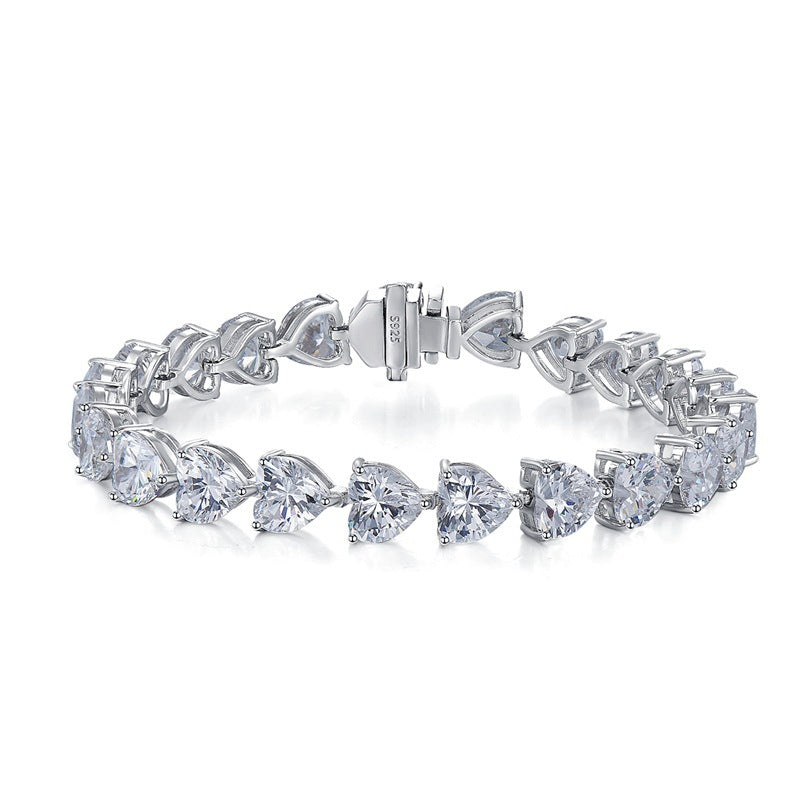 S925 Sterling Silver Bracelet Full Diamond Heart-shaped Bracelet Fashion