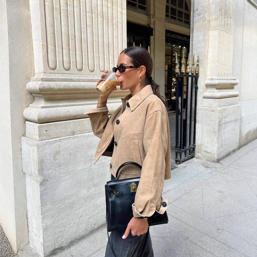 Lapel Leather Velvet Short Jacket
