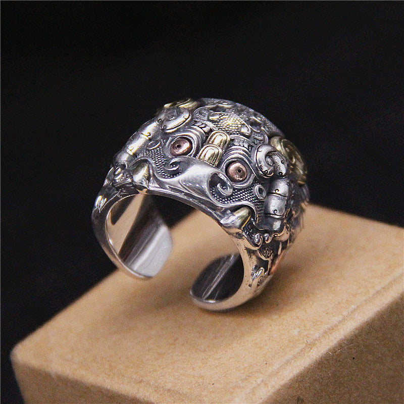S925 Sterling Silver Vintage Dragon Pattern Ring