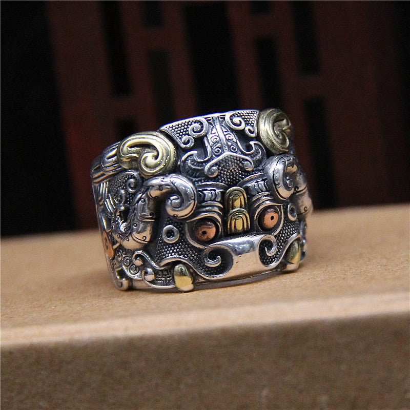 S925 Sterling Silver Vintage Dragon Pattern Ring