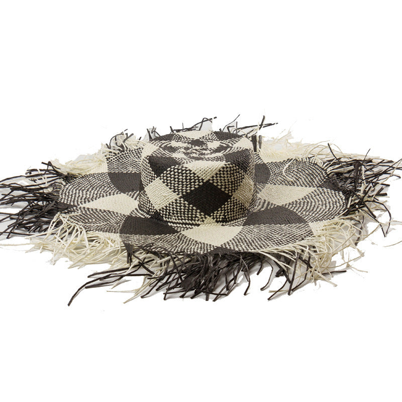 Straw hat with flat top and hairy brim