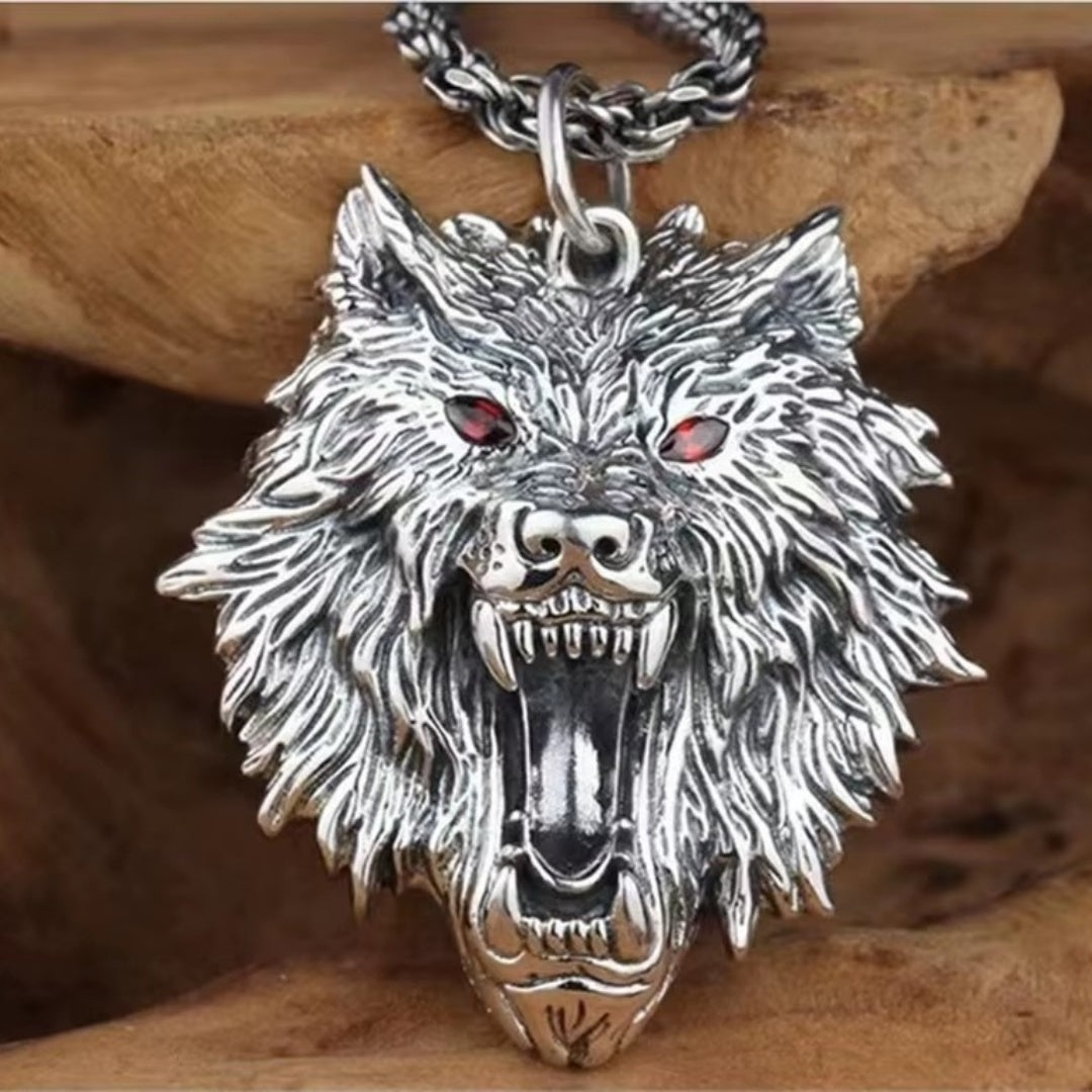 Vintage Sterling Silver Men's Wolf Head Necklace