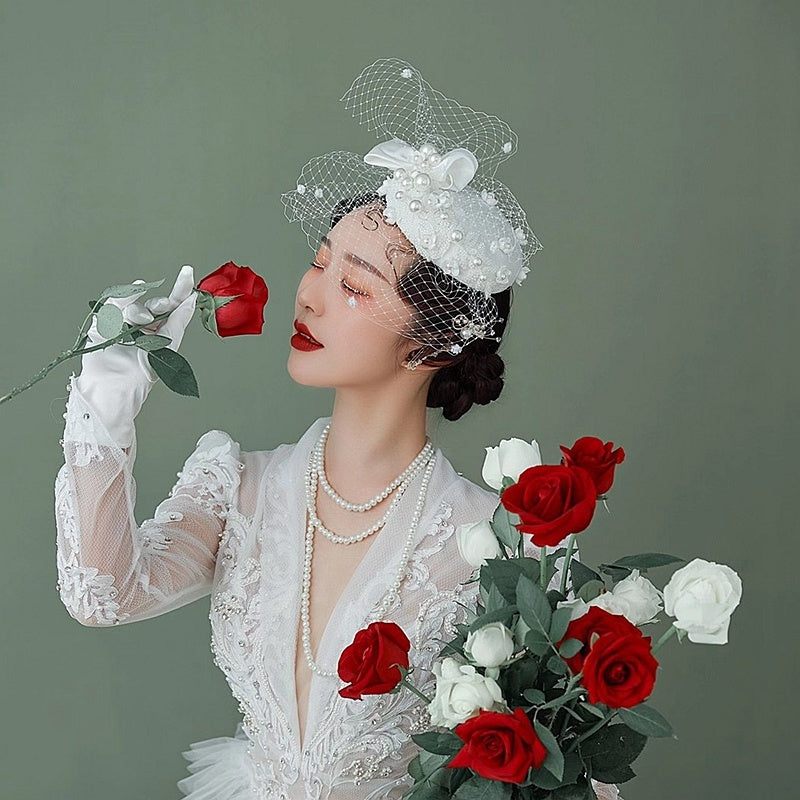 French Ladies Pearl Hat With Bow