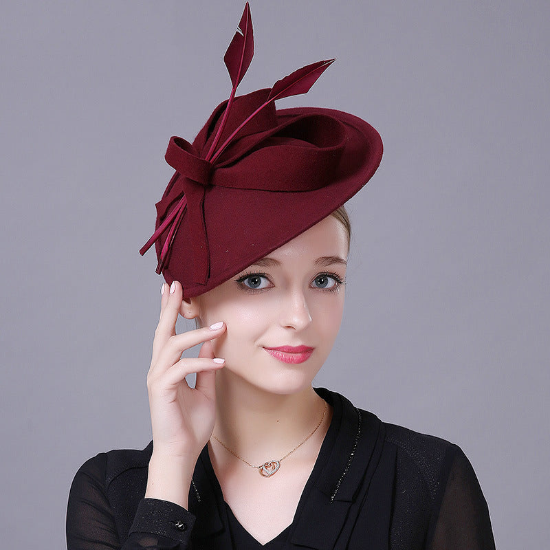 Ladies Woolen Headwear Elegant Banquet Top Hat