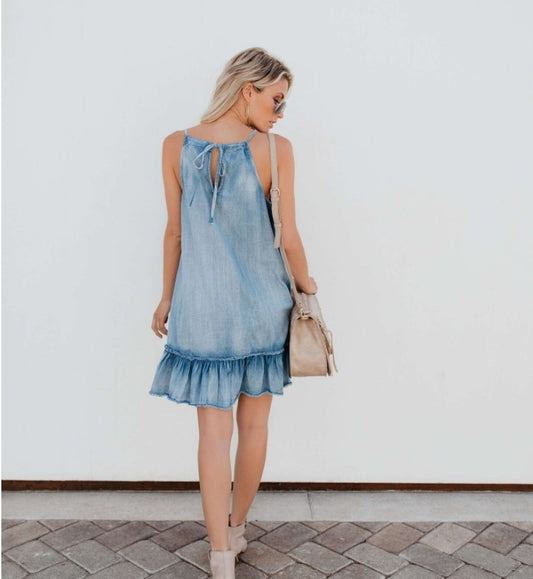 Women's Fashion Loose Denim Halterneck Dress