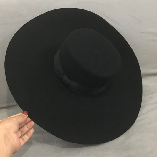 Party Fashion Stage Hat, Wool Felt Hat, Big Brim, Korean Style Flat Top Hat