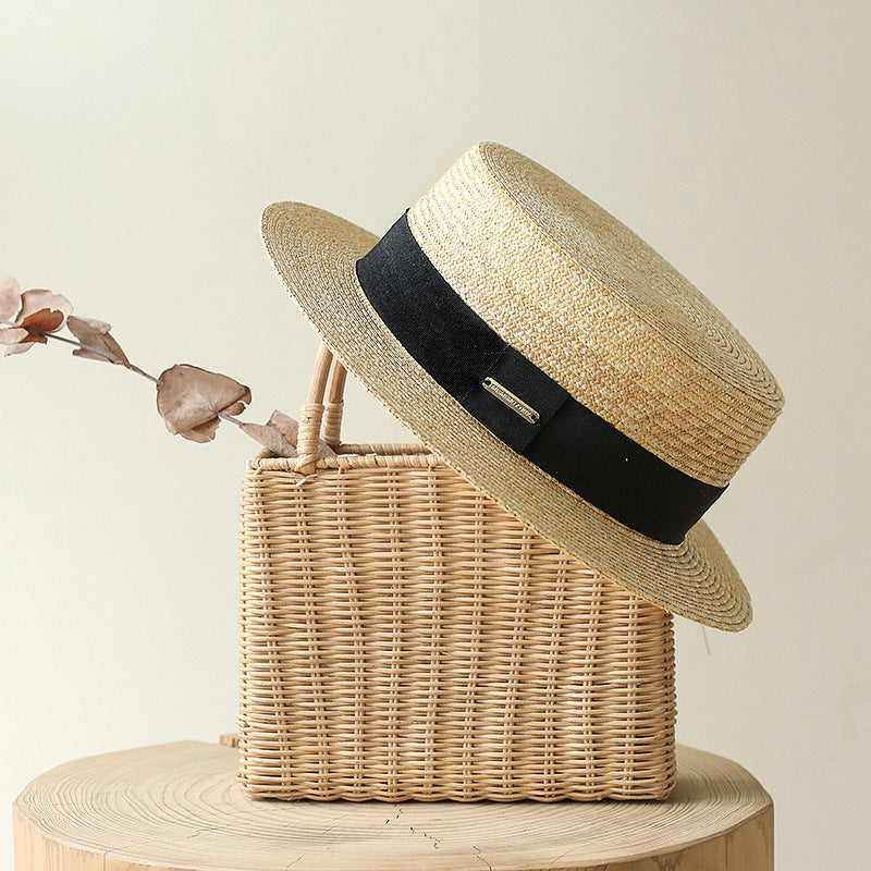 Net Red Flat-Top Straw Hat Female Summer England All-Match Straw Hat