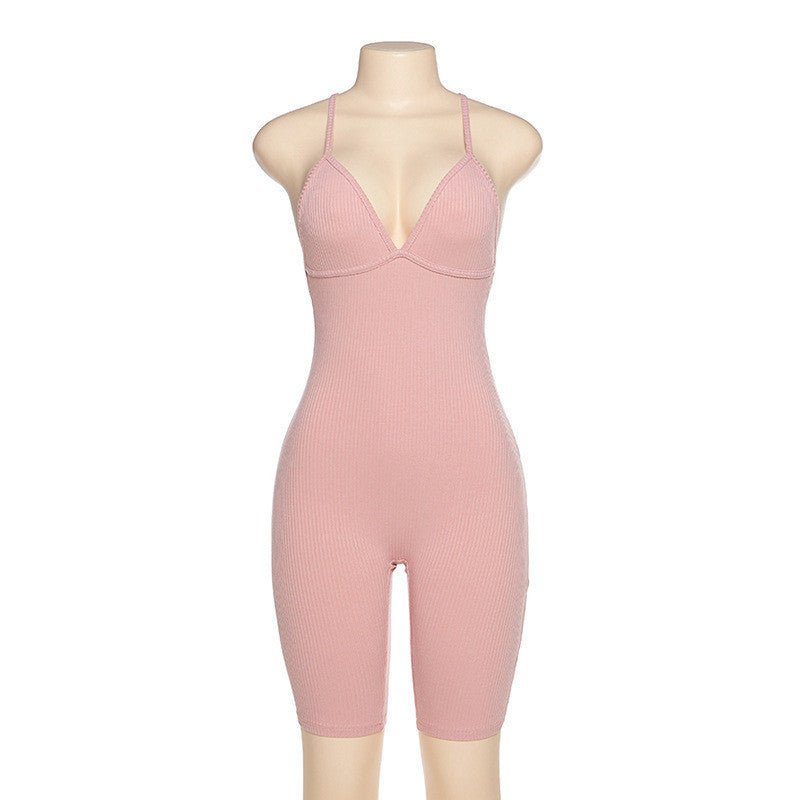Sexy Sling Halter Short Sports Short Jumpsuit