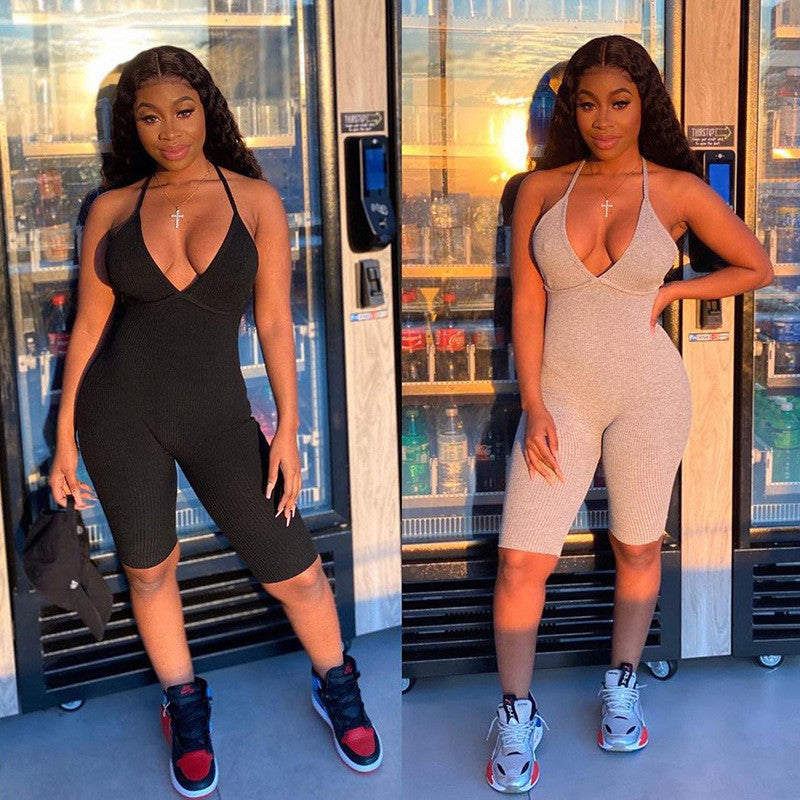 Sexy Sling Halter Short Sports Short Jumpsuit