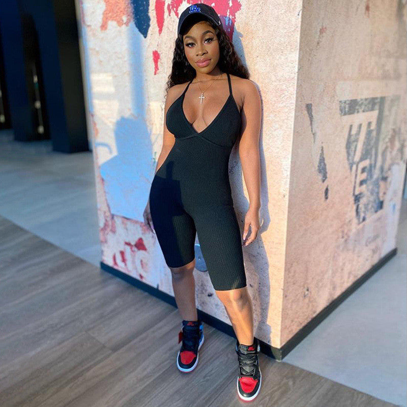 Sexy Sling Halter Short Sports Short Jumpsuit