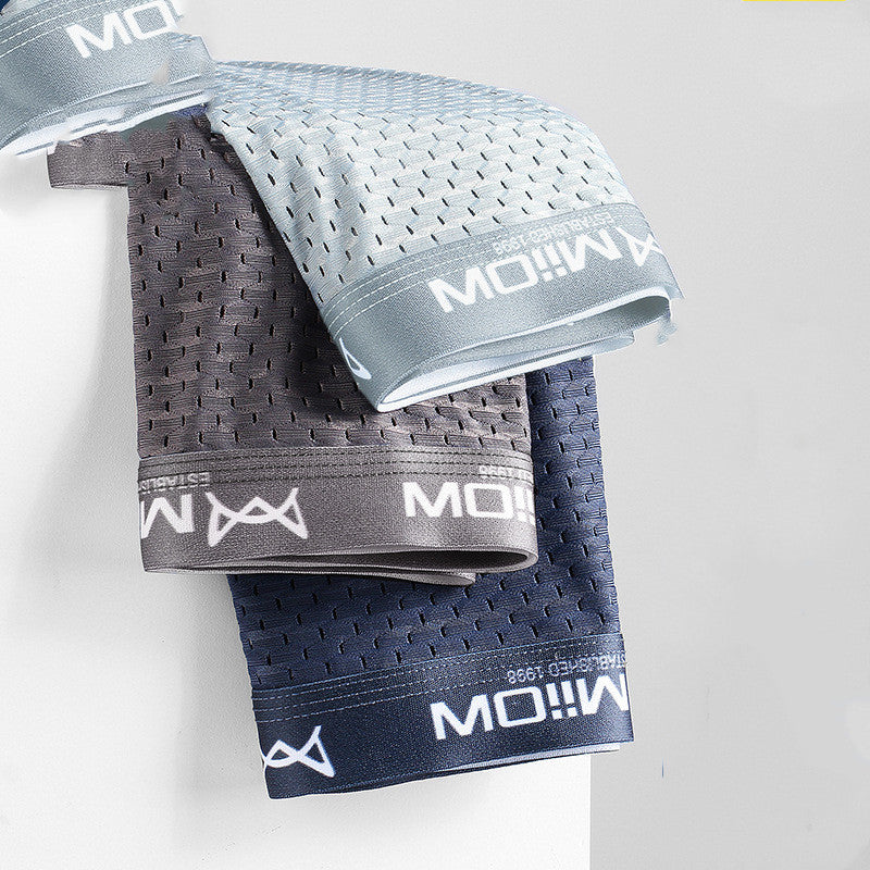 Men's Underwear Ice Silk Graphene Inner Crotch Large Mesh Boxer Briefs