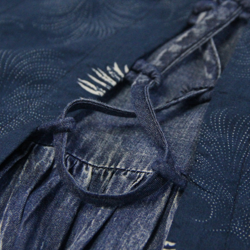 Vintage Embroidered Mid-sleeve Denim Dress