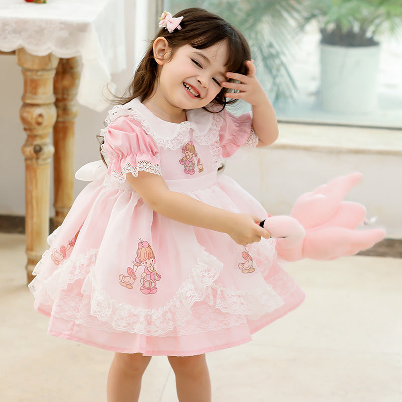 21 Years Summer New Children's Clothing Girls Dress Cartoon Lace Children Princess Dress Foreign Trade Supply