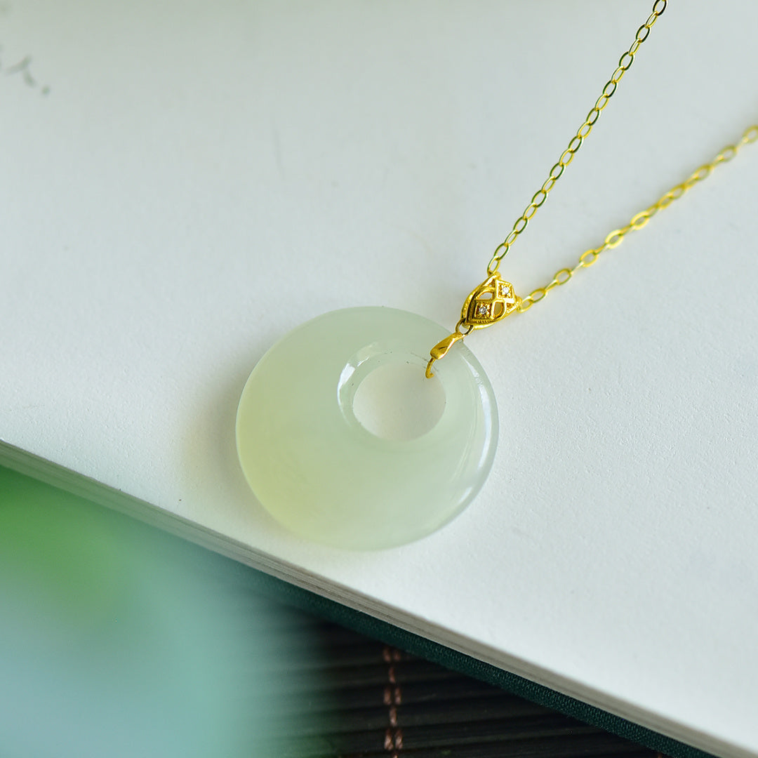 Hetian Jade Princess Buckle Pendant 18K Gold Necklace