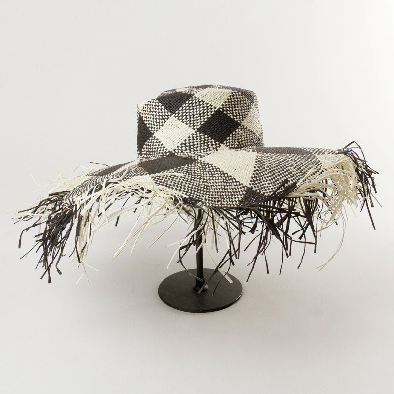 Straw hat with flat top and hairy brim