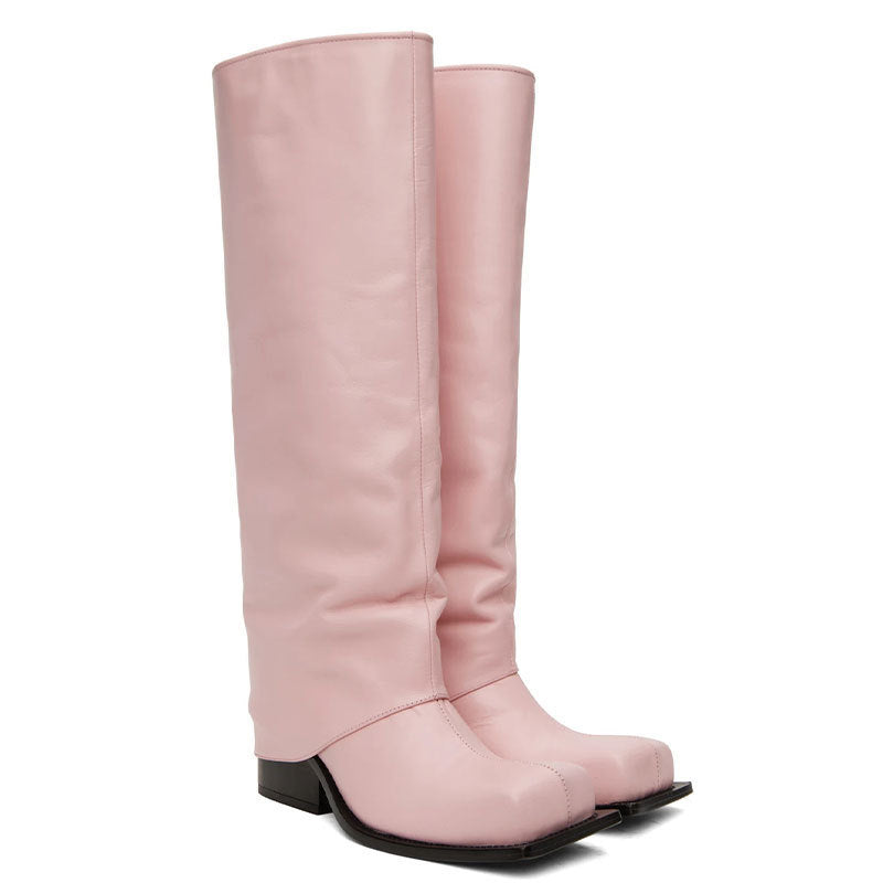 Large Apron Boots Thick Square Round Head Long Canister Boots