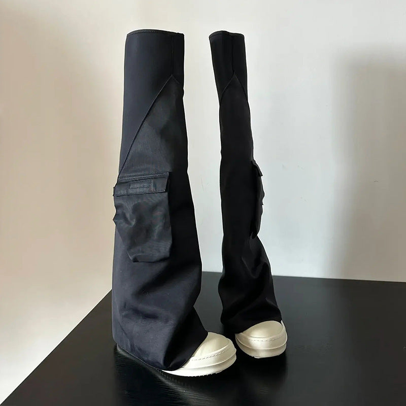 Internet Hot Canvas Pocket Pants Boots Genuine Leather