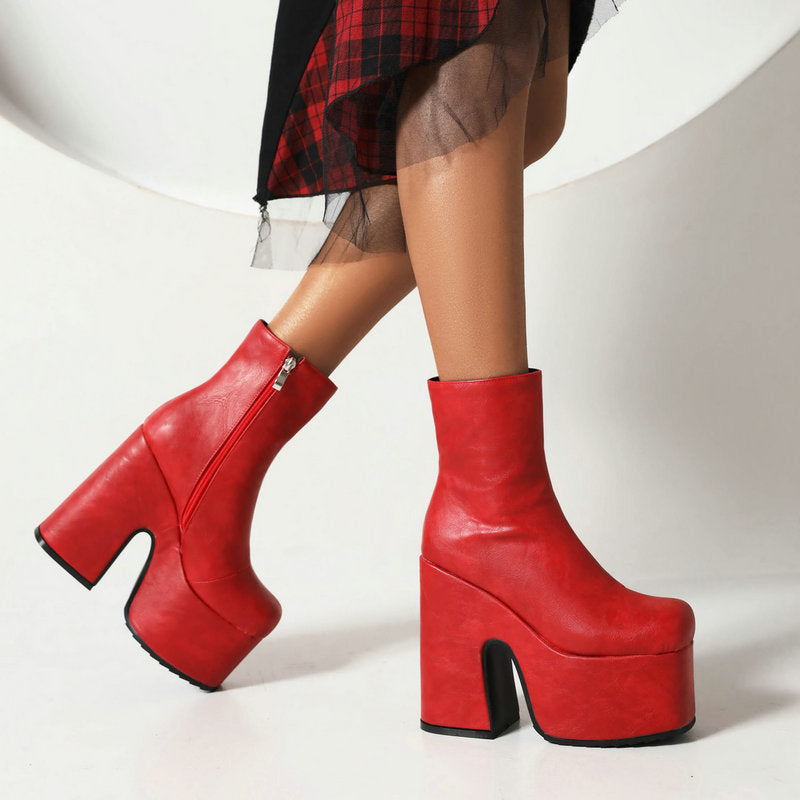 Slim High-heeled Fashion Boots With Side Zippers