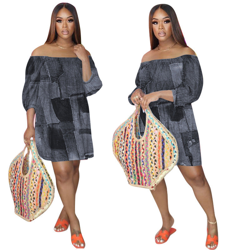 Imitation Denim Print Loose Dress