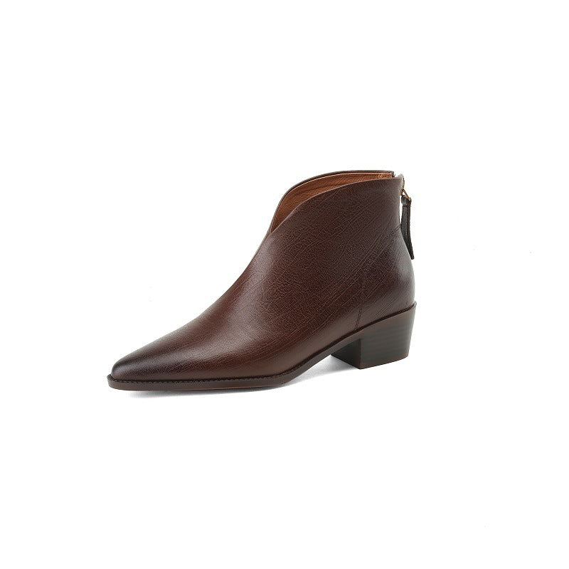 Women's Pointed-toe Retro Cowhide Ankle Boots