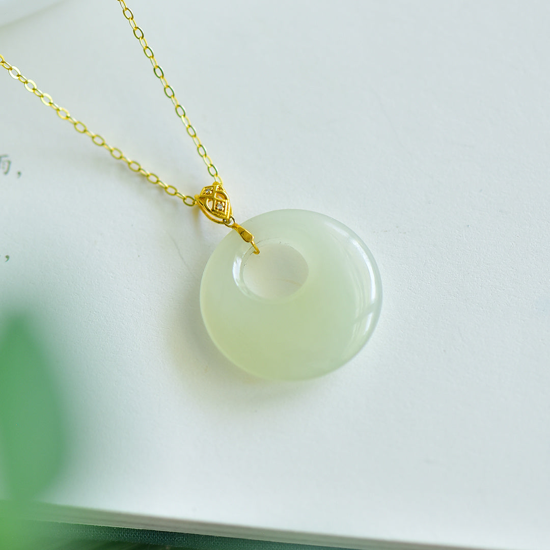 Hetian Jade Princess Buckle Pendant 18K Gold Necklace