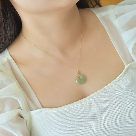 Hetian Jade Princess Buckle Pendant 18K Gold Necklace