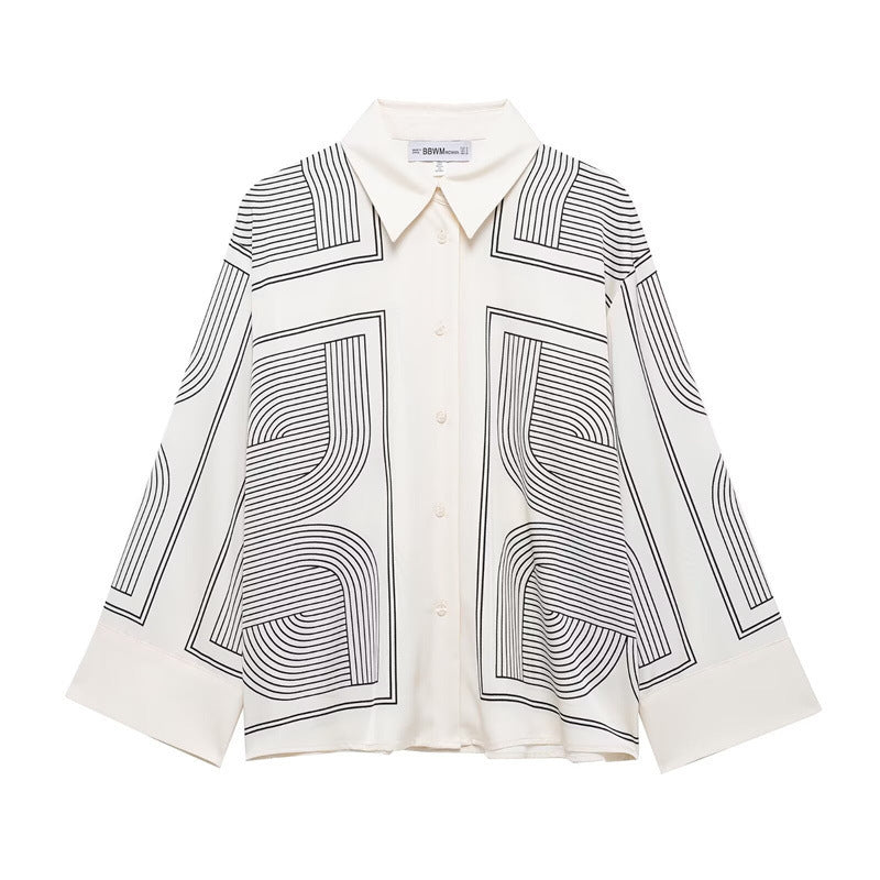 New European And American Style Women's Fashion Casual Printing Diagonal Cloth Shirt
