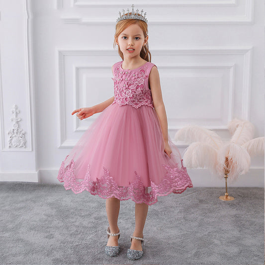 Girls Princess Crochet Lace Wedding Dress