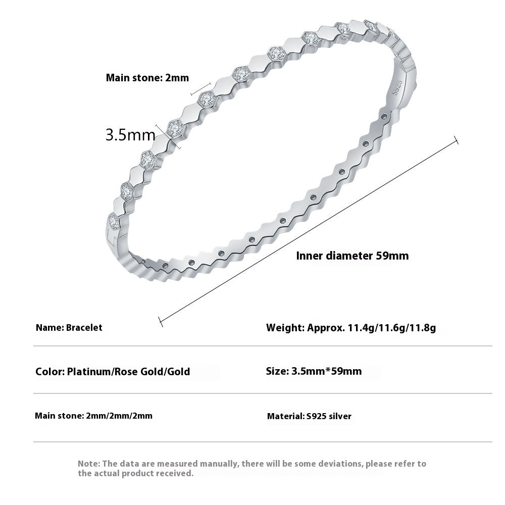 High Quality 925 Silver Moissanite Honeycomb Silver Bracelet