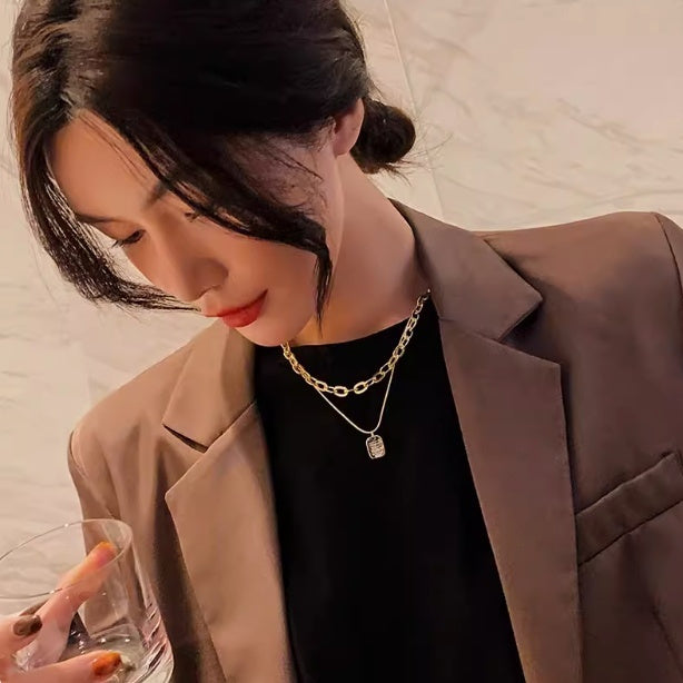 Letter Tag Double Layer Necklace