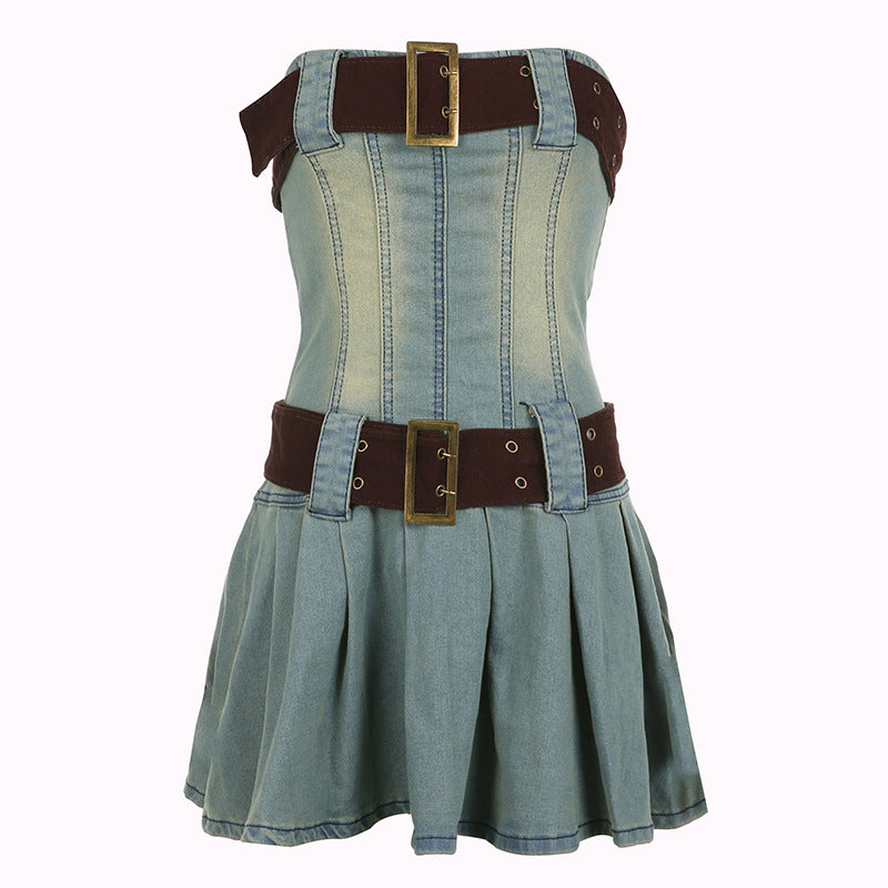 Women's Fashion Strapless Denim Dress