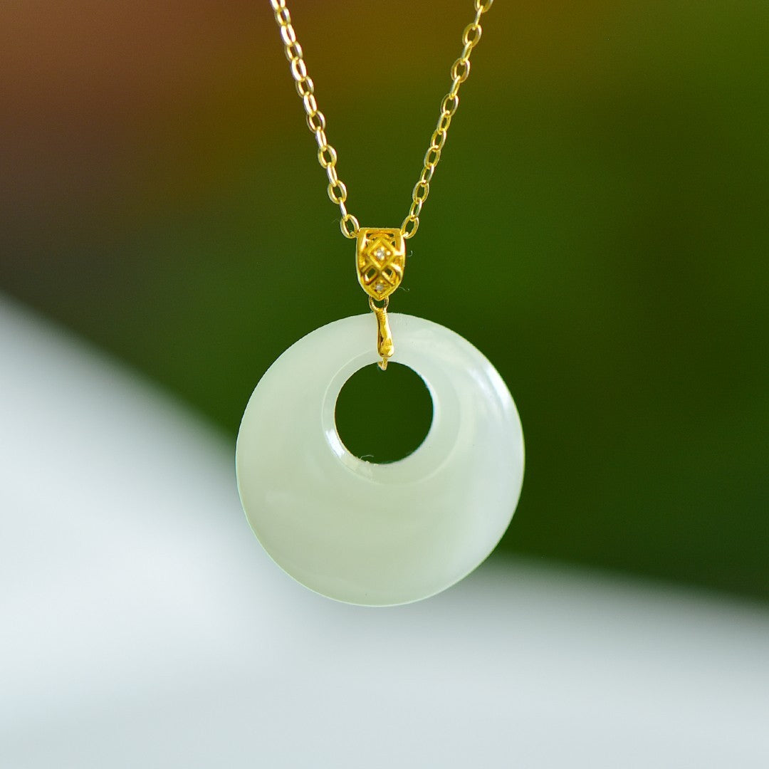 Hetian Jade Princess Buckle Pendant 18K Gold Necklace