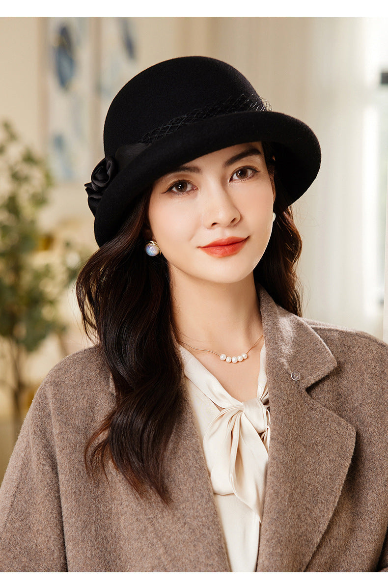 Women's Wool Top Retro Woolen Basin Hat