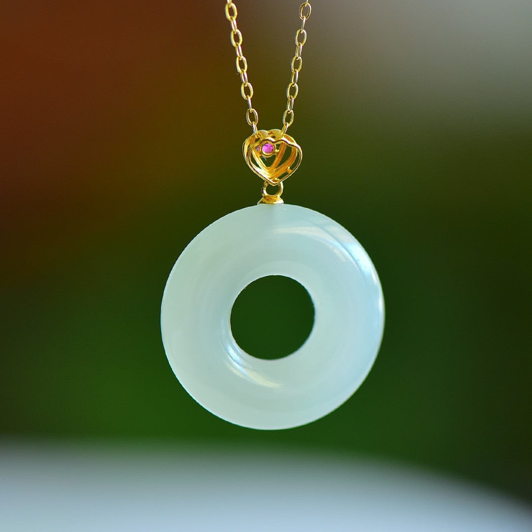 Hetian Jade Princess Buckle Pendant 18K Gold Necklace