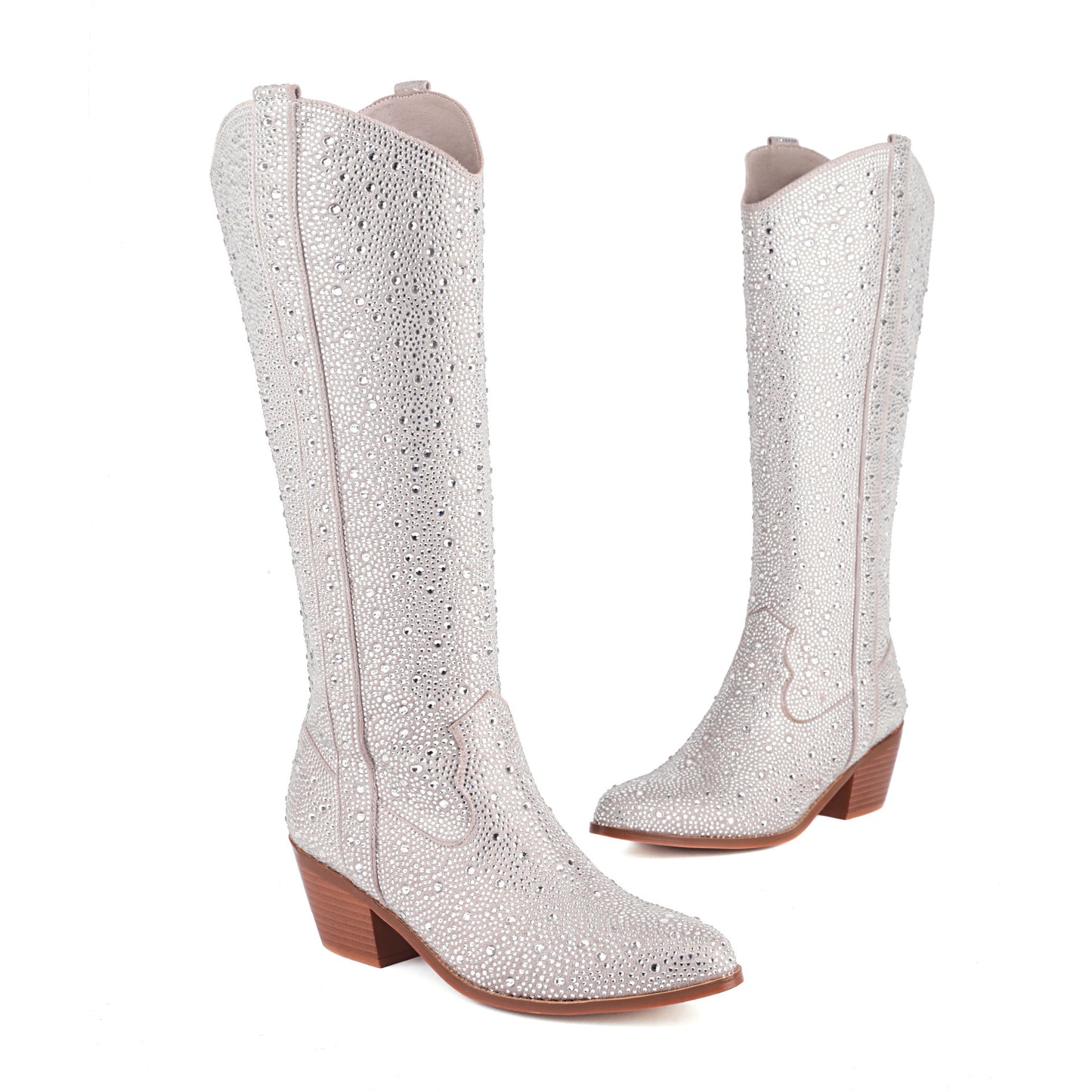 Shiny Rhinestone Ornament Large Size Thick Heel Women's Pointed-toe Boots
