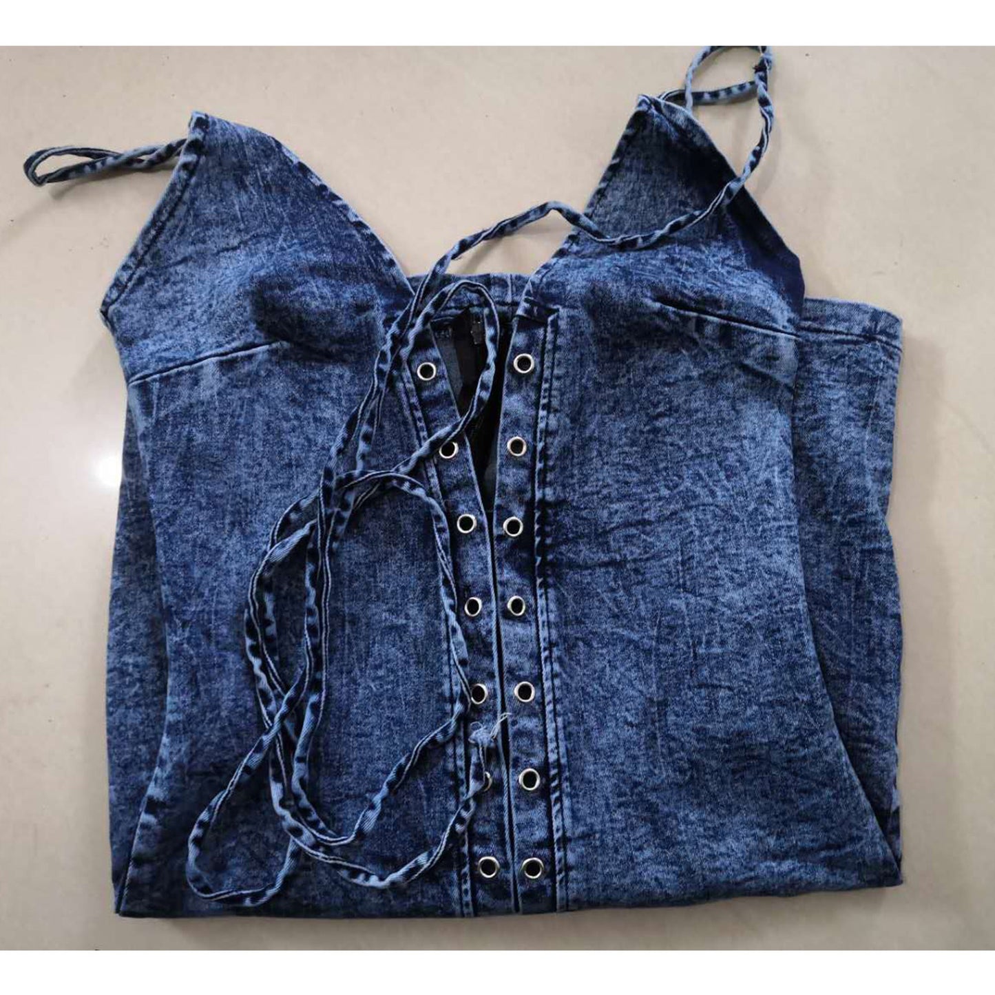 Women's Elastic Denim Tie Up Dress