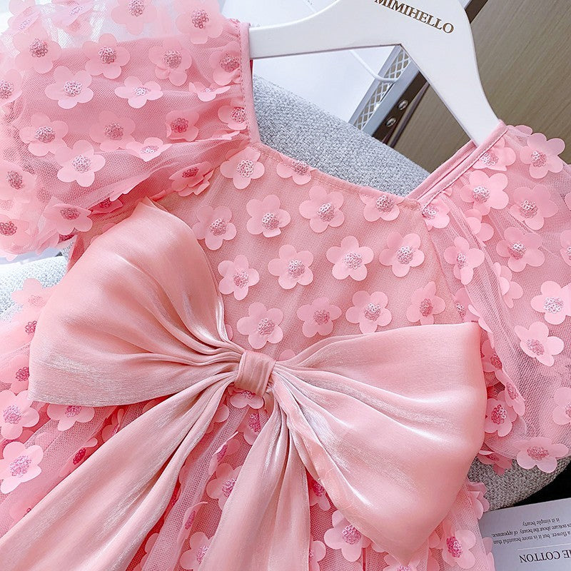 Flower Cut Princess Dress Puff Sleeve Little Girl