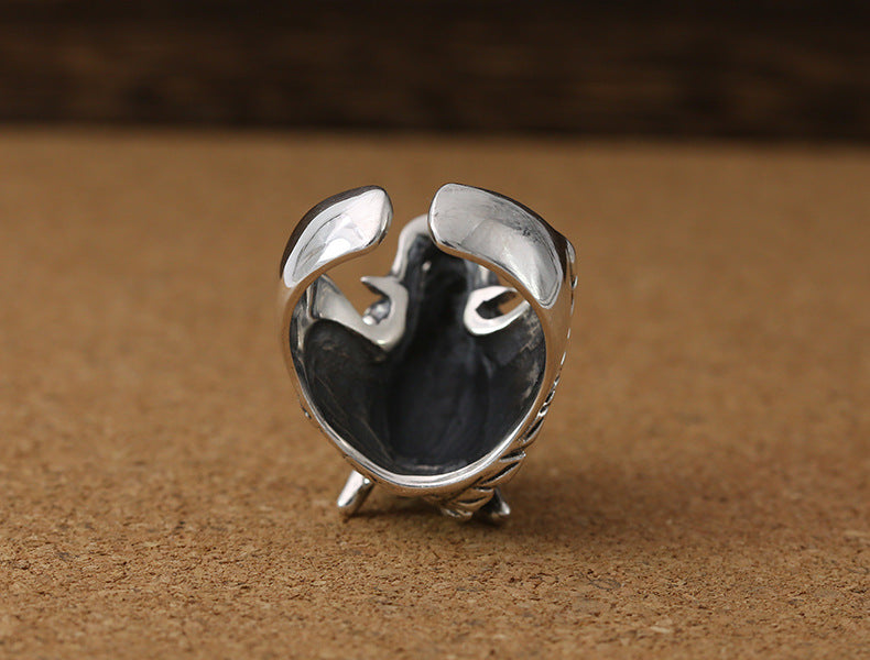 S925 Sterling Silver Ornament Domineering Dragon Head Vintage Thai Silver Ring