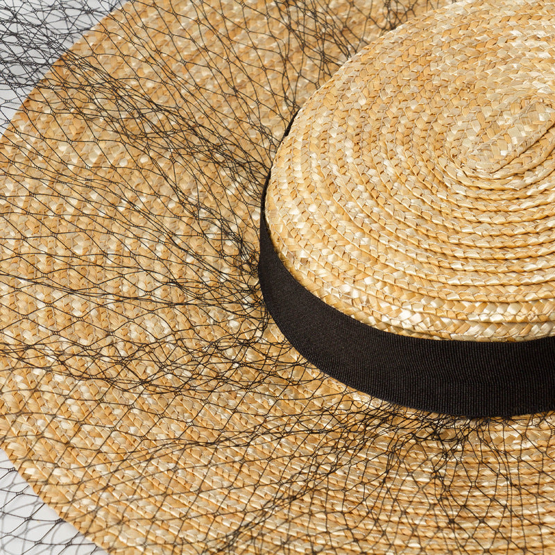 Light Flat Top Wide Brim Mesh Straw Hat