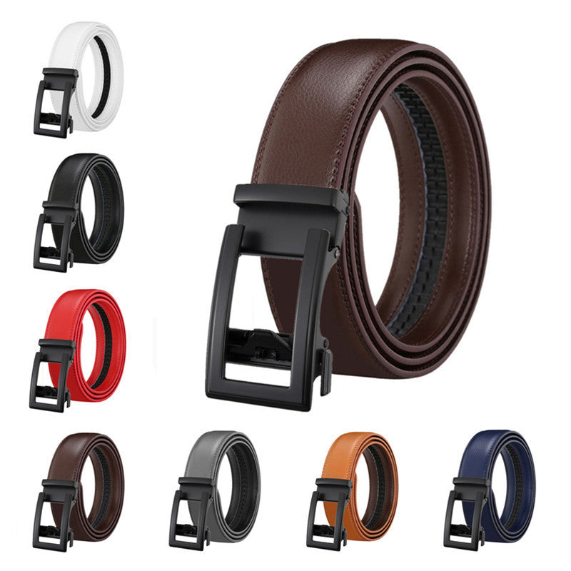 Men's Leather Belt Automatic Buckle Two-layer Cowhide Hollow